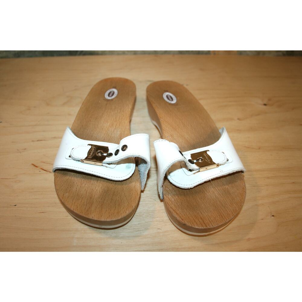 Dr. Scholl's The Original White Leather Slides Adjustable 10 - Picture 2 of 5